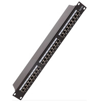 Panel Patch Jaringan Terproteksi 24-Port 1U 19 Inci untuk Rak Server, Cat 5e/Cat 6/Cat 6A Hitam, Port RJ 45 untuk Pusat Data