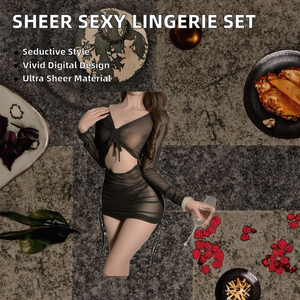 Ensemble de Lingerie Sexy Transparente à Manches Longues pour Femmes, Style Érotique Mature, avec Chaîne Décorative, pour Poitrine Généreuse - Product Image 2