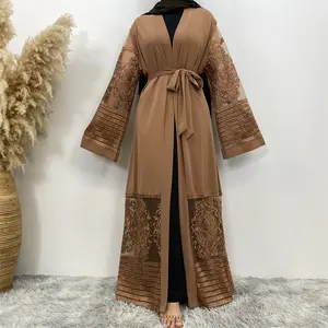 Latest Designs Cardigan Embroidery Mesh Dress Turkish Abaya Long Dress For Women