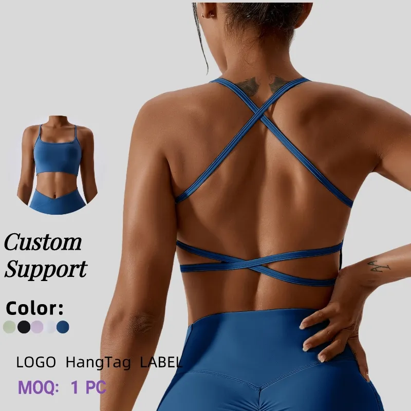 Wholesale Women Sports Bra Naked Feel Gym Yoga Underwear Cross Thin Straps Run Tank Top Athletic Workout Custom Logo Camis