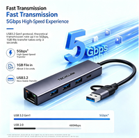 Adaptateur Hub USB-A vers USB-C 2-en-1 en Alliage d'Aluminium, 3 Ports USB 3.0, Recharge PD, Mince et Portable, pour Ordinateur Portable, PC, Bureau et Voyage