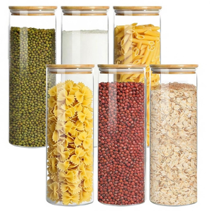 3 Pack Glass Spaghetti Container Glass Pasta <b>Jar</b> Cylinder Airtight Pasta Food Storage Container Glass <b>Jar</b> With Bamboo Lid - Product Image 1