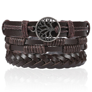 Set di Bracciali <span class=keywords><strong>in</strong></span> Pelle Intrecciati a Mano per <span class=keywords><strong>Uomo</strong></span>, Bracciale <span class=keywords><strong>in</strong></span> Pelle con Corda per Vendita all'Ingrosso N80876 - Product Image 4