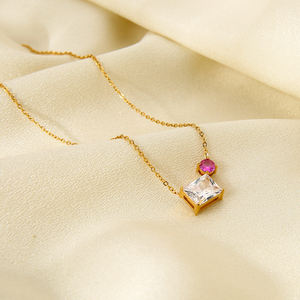 Di fascia alta 18K oro PVD Dainty Waterdrop rettangolare zircone in acciaio inossidabile con ciondolo collana impermeabile gioielli di moda - Product Image 3