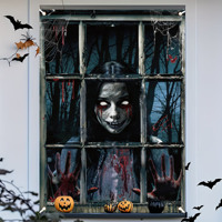Bannière suspendue pour fenêtre d'Halloween, drapeaux avec motif d'images de fantômes, décoration intérieure et extérieure effrayante, 100% polyester, pour fête sur le thème d'Halloween