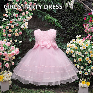 工厂批发儿童女孩正式西式派对服装夏季花卉图案透气缎面连体长款迷你连衣裙 - Product Image 4