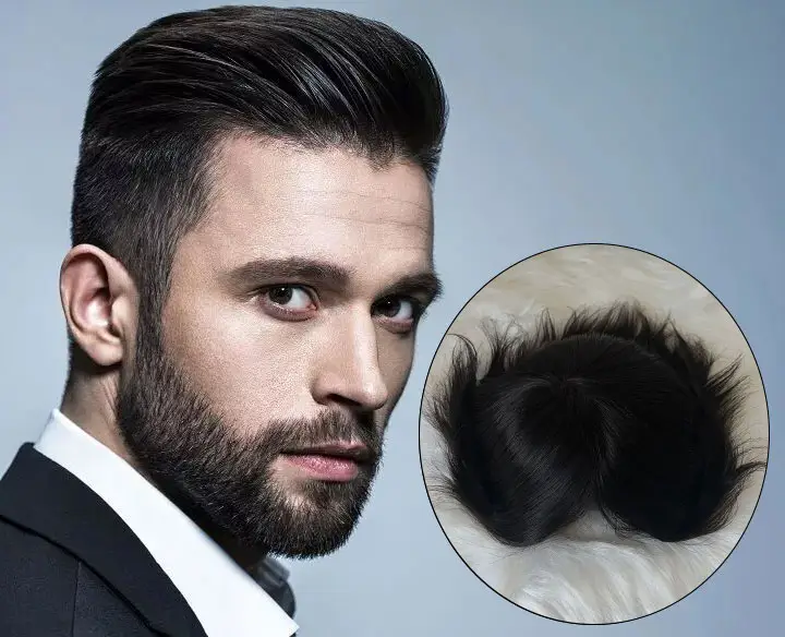 Großhandel echtes indisches menschliches Haar schwarze Farbe glattes Haar Ersatz weiche transparente Spitze Haar teile Toupee für Männer