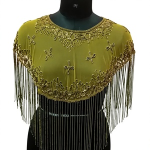 Chandni Export House ODM Olmay India Green Embroidered Tassel Cape Wrap with Sequin Detail for Women Adult Polyester - Product Image 1