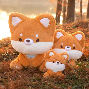 Cute Fox Plush <b>Toy</b> Brown with Patched Ears & Blue Bib Soft Stuffed Animal with Fluffy Texture Ideal Gift for Kids Lovers - Product Image 3