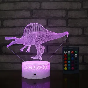 ขายส่ง led โคมไฟกลางคืนไดโนเสาร์-สัตว์น่ารักของขวัญของเล่นเสียงแตก LED ตารางคืนแสง16สีเปลี่ยนอะคริลิไดโนเสาร์แสง3D แสงภาพลวงตาโคมไฟ