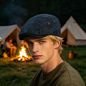 Casquette en paille à carreaux respirante style japonais rétro avec œillets, unisexe, pour l'extérieur, mode décontractée, tendance <span class=keywords><strong>peintre</strong></span> - Product Image 2
