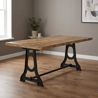 Table à manger rectangulaire industrielle rustique en bois de manguier avec pieds en métal, meuble stable pour la maison