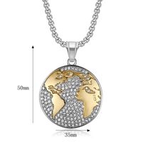Nouveaux accessoires hip-hop géométriques transfrontaliers - Collier pendentif globe terrestre en acier inoxydable plaqué or avec chaînes en zirconium