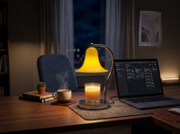 LANJO Lampe chauffe-bougie électrique artisanale pour bougies en pot, avec minuterie, variateur d'intensité, luminosité réglable, corps de lampe entièrement métallique, pour table