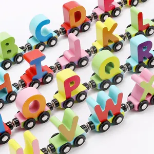 एबीसी चुंबकीय खिलौना ट्रेन Suppliers-बच्चे एबीसी पत्र वर्तनी लकड़ी चुंबक खिलौने बच्चा वर्णमाला ट्रेन वाहन कार शैक्षिक लड़कों बच्चों खिलौना गाड़ियों