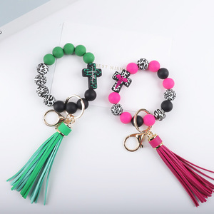 Bracelet élastique en perles de silicone écologiques faites à la main, multicolores, porte-clés, bracelet de poignet - Product Image 1