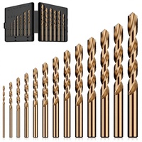 Jeu de 13 forets en cobalt MACXCOIP (1/16"-1/4") M35 HSS, longueur standard, finition titane, queue droite |   Boîte de rangement pour index