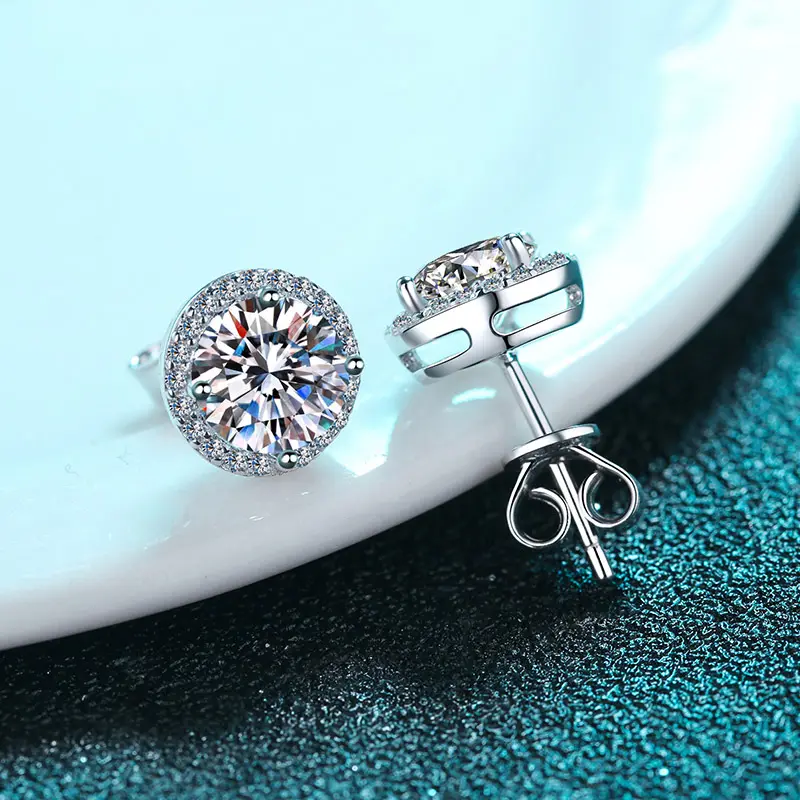 Wholesale Fashion 925 Sterling Silver Stud Earrings Fine Jewelry 1CT Moissanite Diamond Engagement Earrings
