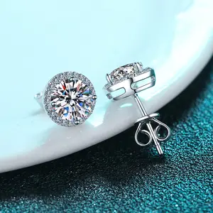 Toptan moda 925 gümüş saplama küpe güzel takı 1CT Moissanite elmas nişan küpe