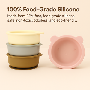 Vajilla de Uso Diario Libre de BPA, Diseño Portátil con Dibujos Animados de Ositos, Material de Silicona de Grado Alimenticio, Plato para Bebé con Ventosa - Product Image 3