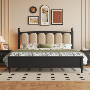 <span class=keywords><strong>Letto</strong></span> Matrimoniale Vintage Francese in Legno Massello Imbottito, Misure 1.5m 1.8m, Stile Americano con Colonna Romana, Antico, Non Pieghevole, per Camera Padronale - Product Image 1