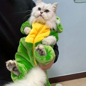 1 pieza lindo gato traje doble cremallera abierta diseño completo divertido pequeño dinosaurio ropa para mascotas cálido suave franela Material ropa para mascotas - Product Image 1