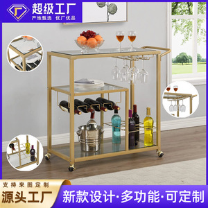 Carrito de cocina para el hogar, estante para vinos y estante para copas; estructura de acero y madera; adecuado para bares o restaurantes; personalizable - Product Image 3