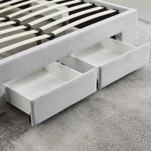 Cadre de lit de rangement moderne en velours gris capitonné <span class=keywords><strong>avec</strong></span> 4 tiroirs pour chambre à coucher, sommier à lattes et tête de lit incurvée à boutons en losange - Product Image 2