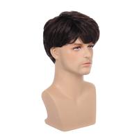 Perruque synthétique contemporaine courte et moelleuse marron pour homme, résistante à la chaleur, pour usage quotidien, cosplay naturel ou costume de fête
