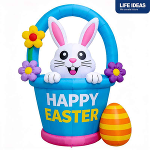 Décoration de panier de Pâques gonflable avec lapin, fleurs colorées et œufs pour l'extérieur, le jardin, les fêtes et les décorations de vacances - Product Image 1