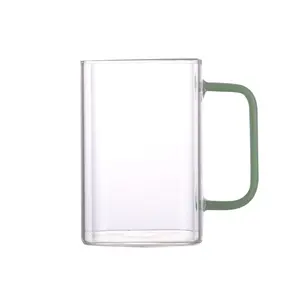 High-quality and Economical 380ml/600ml Office Glass Tea Cup with Colorful Handgrips for Customers Reception