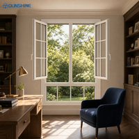 Fenêtre à battant en aluminium, oscillo-battante, avec grille décorative en barres Muntin, motif géorgien, couleur blanc crème, pour projets de villas et d'hôtels