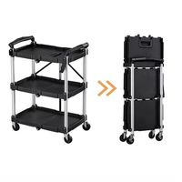 Chariot de service pliable à 3 niveaux, durable, à quatre roues, avec poignée, chariot multifonctionnel pour la cuisine et le bureau, chariot à plateforme en plastique