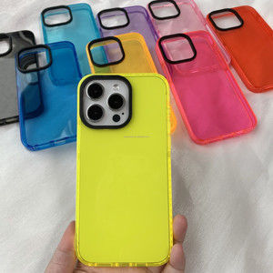 Étui de protection contre les chocs en TPU TPE, logo personnalisé, cadre d'appareil photo noir pour <span class=keywords><strong>iPhone</strong></span>, étui de téléphone transparent fluorescent néon pour Samsung - Product Image 3