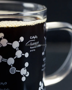 Tasse <span class=keywords><strong>à</strong></span> café en verre sur le thème scientifique unique avec logo personnalisé avec des impressions de formules chimiques transparentes pour que les amateurs de science puissent profiter du café - Product Image 3