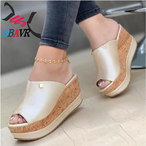 Nouvelle Collection 2026 – Sandales Mule Compensées Femme à Bout Ouvert, Semelle Épaisse en Liège Antidérapante, Style Rétro Tendance pour la Plage - Product Image 1