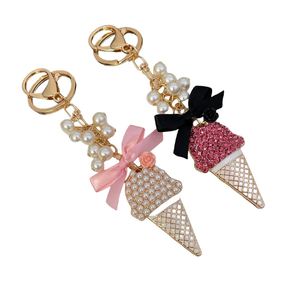 Luxe strass perle arc crème glacée porte-clés Bling cristal porte-clés femme sac pendentif voiture porte-clés mignon rose diamant porte-clés - Product Image 1