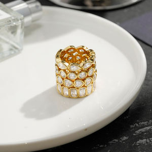 Anillos de circón cuadrados de gota de agua de corazón redondo de acero inoxidable chapado en oro de 18 quilates para mujer, joyería fina impermeable apilable R254542 - Product Image 4