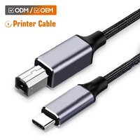 Kabel Data USB-B ke USB-C Berbahan Aluminium Alloy Berkualitas Tinggi dengan Jalinan Nilon untuk Printer, Tablet, dan Komputer