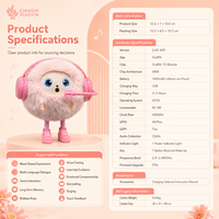 Peluche AI Peach Beat Pink con Cuffie, Gambe Lunghe, Vibrazione al Tocco, Occhi LED, ChatGPT, Clonazione Vocale in 50+ Lingue, Memoria a Lungo Termine