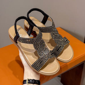 Sandalias de cuña con diamantes de imitación para mujer, antideslizantes, con correa elástica en el tobillo, cómodas, de punta abierta, ligeras, para verano y exteriores. - Product Image 2