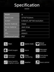 Fabbrica all'ingrosso impermeabile IP67 moda <span class=keywords><strong>Smart</strong></span> Watch cardiofrequenzimetro pressione sanguigna Fitness Tracker i6 <span class=keywords><strong>smart</strong></span> watches <span class=keywords><strong>2022</strong></span> - Product Image 6