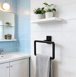 Anneau porte-serviettes carré en alliage <span class=keywords><strong>de</strong></span> zinc, noir, design moderne et simple, populaire, facile à installer - Product Image 5