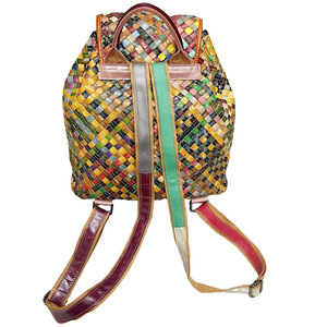 Bolso Ando, mochila de piel de vaca auténtica para mujer, mochila informal con solapa y cordón de colores tejidos y coloridos - Product Image 4