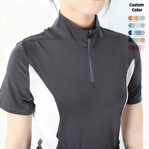 Chemise d'équitation respirante en maille pour femme, col montant, fermeture éclair 1/4, manches courtes - Product Image 3