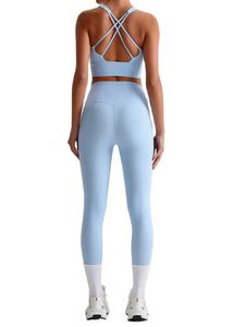 低MOQカスタマイズ女性用ジムワークアウトレギンスヨガパンツクロスバックストラップハイスポーツブラセット女性用フィットネス - Product Image 4