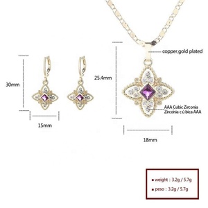 Conjunto de Joyería Vintage Chapado en Oro para Mujer con Trébol de Zirconia de Colores, Collar con Colgante y Pendientes de Gancho, Adorno de Cristal Hueco para Boda - Product Image 6