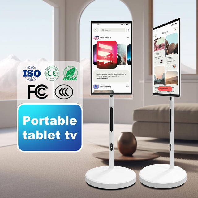 27/32 Inch Wireless Rechargeable Portable Stand Display Monitor Android Built-in 5-7h Battery Rolleable Kiosk Touch Screen