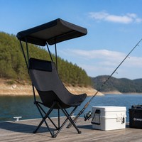 Chaise de camping pliable avec auvent pare-soleil, chaise à dossier haut avec appui-tête, chaise d'extérieur portable pour la plage et la pêche