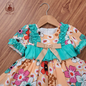 Boutique Autunno Del Bambino Dell'annata Verde Ragazze Smocked Abbigliamento Fancy Manica Corta Abbigliamento Per Bambini Floreale Del Bambino Della Ragazza Abiti Spagnolo - Product Image 4